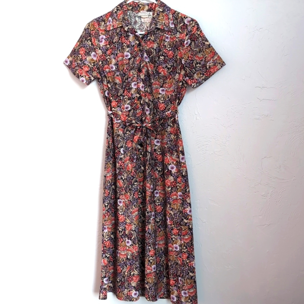Vintage Allander House of Fraser Floral Midi Dress Women's Size Small